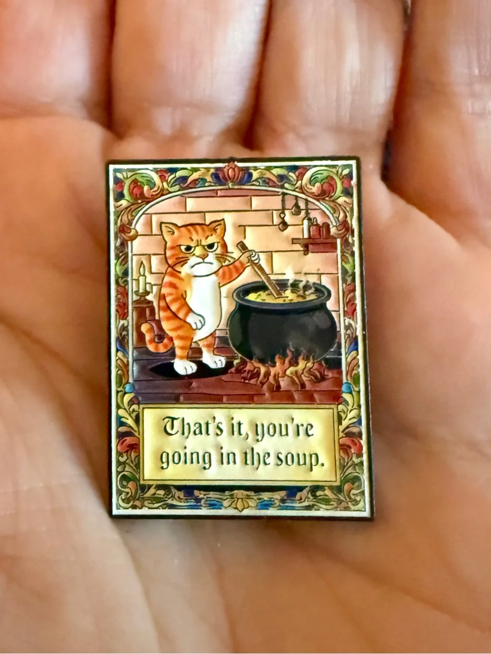 THAT'S IT. You're Going In The Soup Funny Grumpy Cat Enamel Pin NEW Cottagecore
